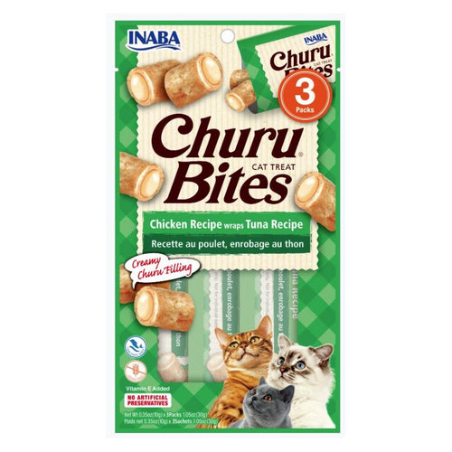 Inaba Churu Bites Cat Treat Chicken Recipe wraps Tuna Recipe 4 count by Inaba For Sale